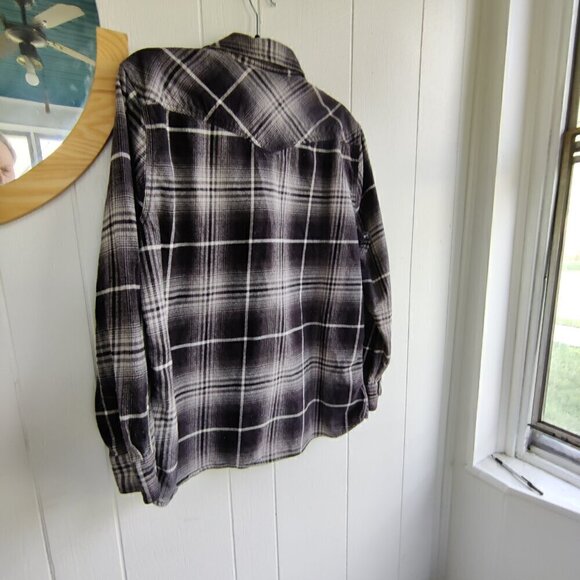 Route 66 Cotton Flannel Shirt, Black and White Plaid Colorway. Snap Buttons SZ L - Picture 3 of 7